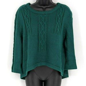 Mags & Pye Sweater OS Hunter Green Oversized Loose Fit Cable Knit Open Back Crop